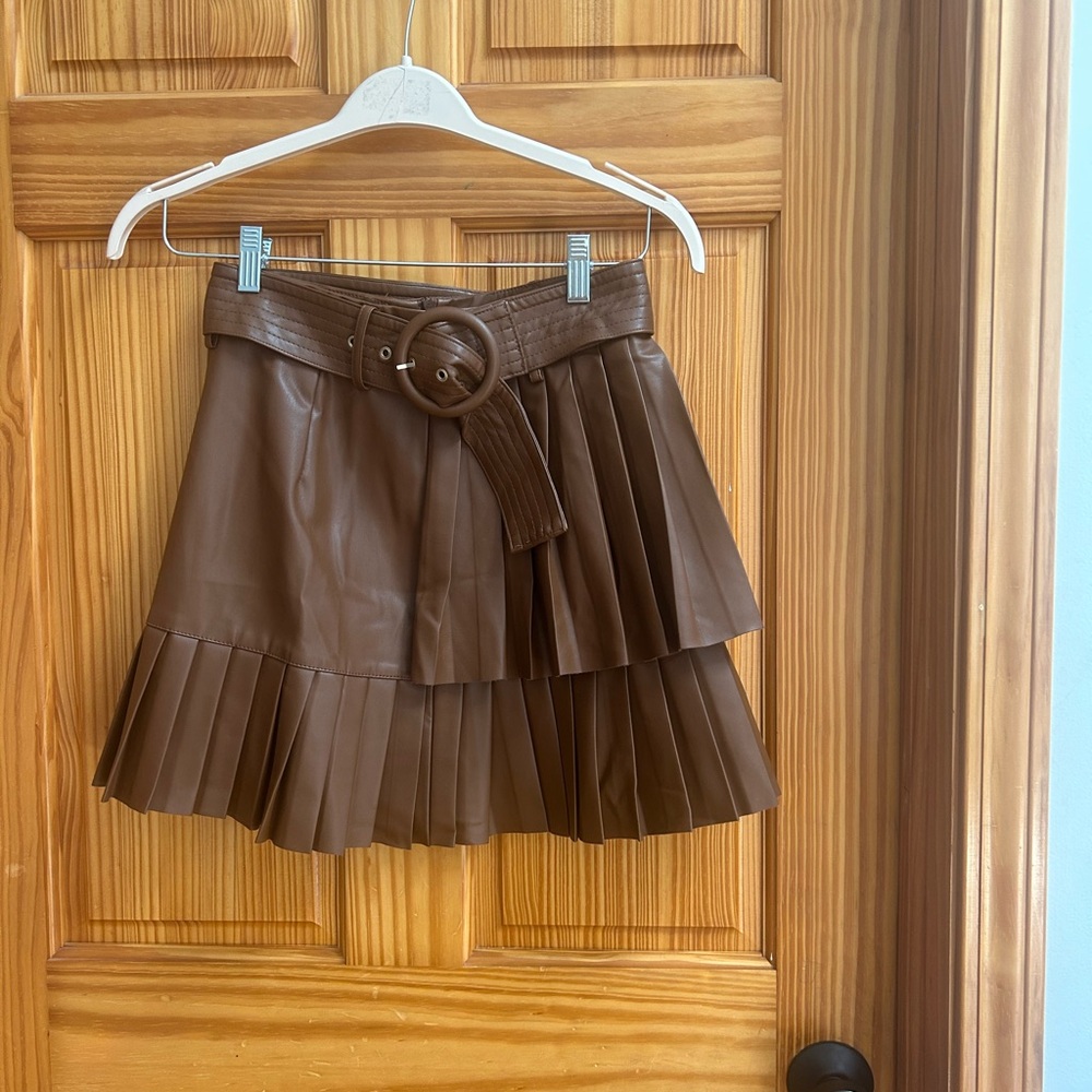 Zara Chocolate Brown Pleated Mini Skirt